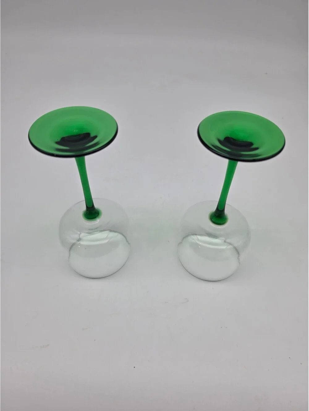 Set of 4 Vintage Green Stem Cocktail Glasses